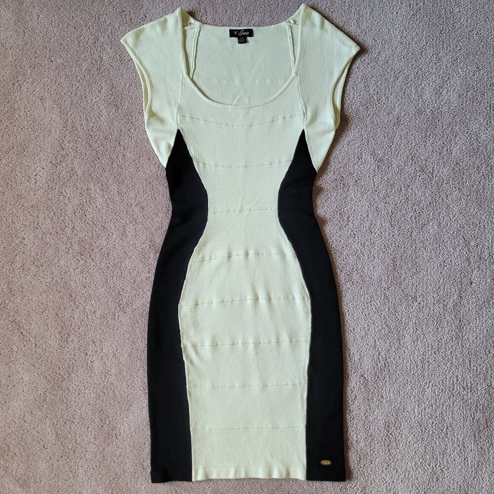 Guess Knit Dress Sleeveles Cream & Black Size Small